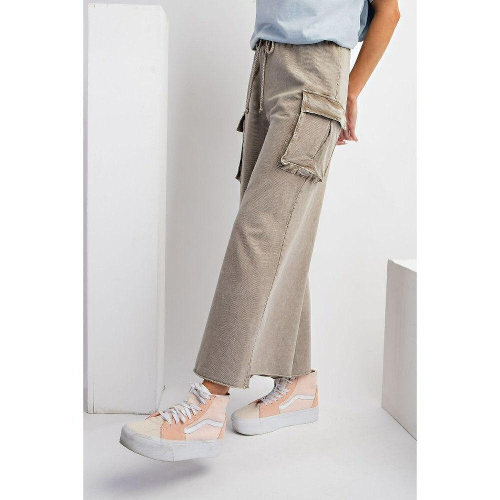 Game On Cropped Cargo Wide Leg Pant in Olive Grey - Picture 3 of 5